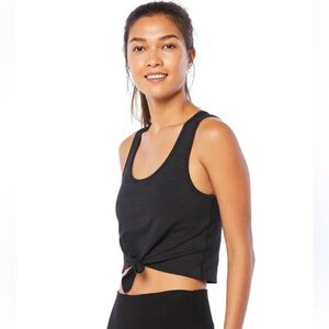 Beyond Yoga Black Heather Rib Tie Front Favorite Lounge Cropped Tank Top